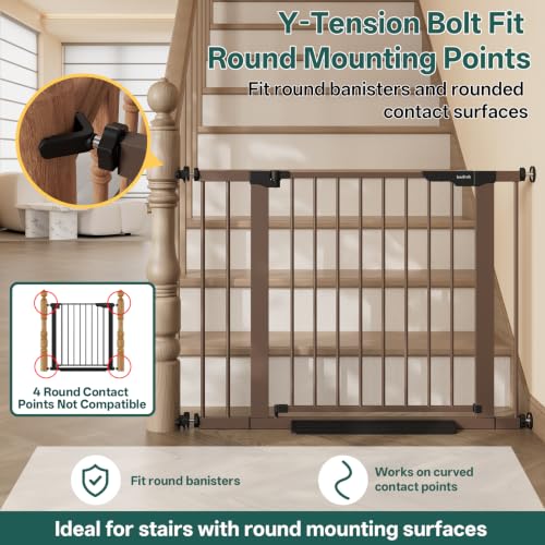 29.6 39.1 in Wide Baby Gate for Stairs and Doorways (Brown / 29.6-39.1"W x 28"H)