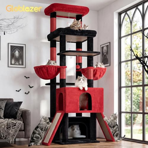 Z78 Heavy Duty Gothic Cat Tree for 20lbs Large Adult Cats (Black Red / 78 inch)