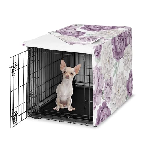 24in. Small Dog Crate Cover (Purple and Ivory Peony / 24.0"L x 20.0"W x 18.5"H)