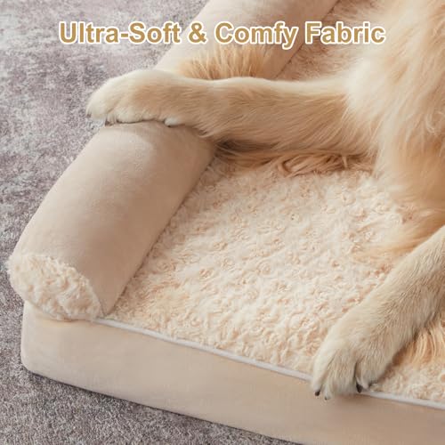 Orthopedic Washable XXL Dog Bed for Senior Dog Cozy Sleep (54"l x 36"w x 7"th / Beige)