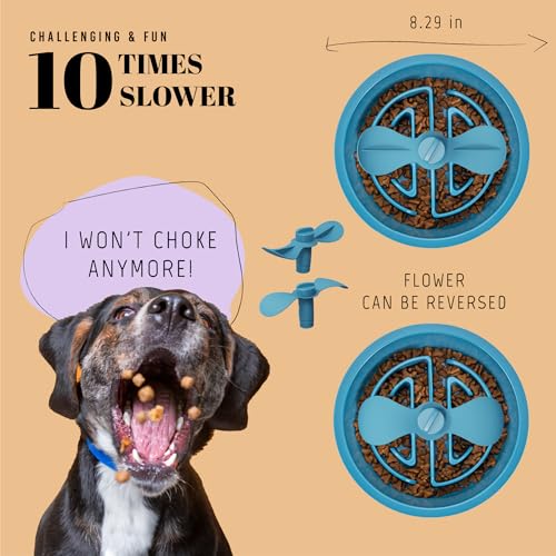 Slow Feeder Dog Bowls for Large Breed (Petal Feeder Blue / 2.5 Cup - Fit 7.5-7.7'' Feeder Holes)