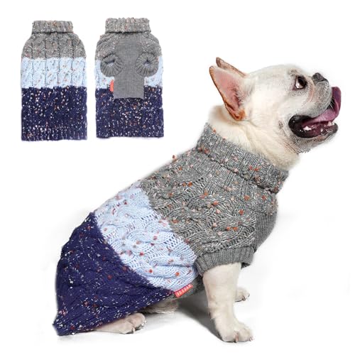Color Block Dog Sweater for Medium Large Dog Turtleneck Thermal Knit (2XL (45-70lbs) / 03# Navyblue)