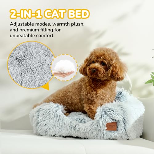 Cat Beds for Indoor Cats 2 in 1 Cat Bed Cave Machine Washable Fluffy Cat Cave Bed Foldable Non (Gray / L(17.7 x 17.7 x 17.7 Inch))