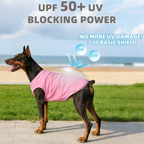 Cooling Sunblock Dog Clothes for Large Dogs (Pink&Purple / XX-Large(Chest 28", Back 22"))