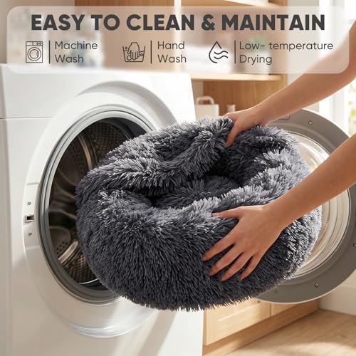 Covered Medium Dog Bed with Blanket Attached Calming Burrow Deep Grey (26.0"L x 26.0"W x 9.0"Th / Grey)