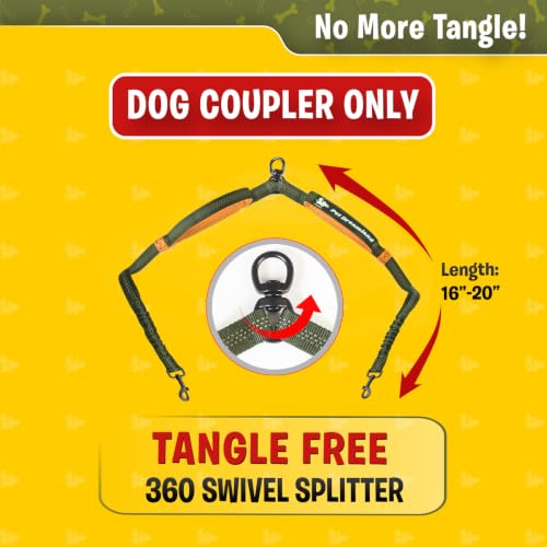 Exquisite Double Dog Leash Coupler with Tangle (Khaki & Orange)