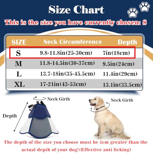 Hard & Heavy Plastic Dog Cone Collar Alternative for Small Dogs (Navy Blue / S(Neck Girth:9.84"-11.8"))