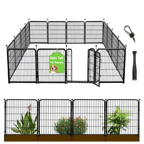 36 in(H) Garden Fence, Wide Gate Low Threshold, 10 Panels Total 22.1 Ft(L) Heavy Duty Iron Animal Barrier Fence for Yard,Suitable for Indoor Or Outdoor Dog Fencing,Garden Border Fence (36''(H)-10panels-22.1ft(L))