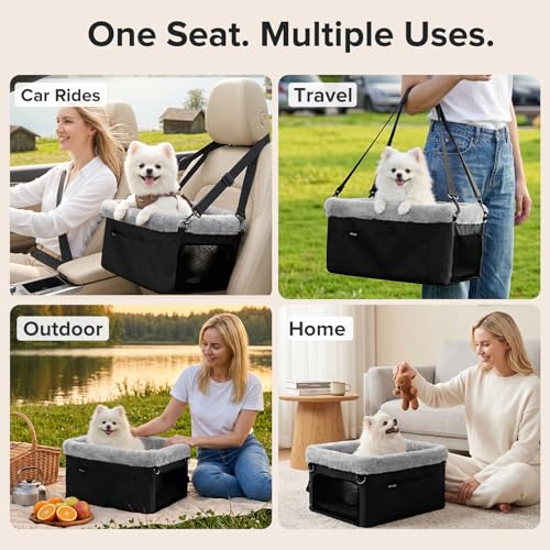 Deluxe Dog Booster Seat with Sturdy Metal Frame and Safety Leash for Small Pets up to 20 lbs (Black)