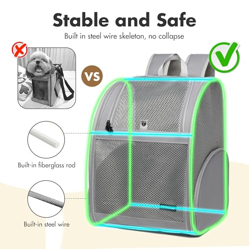 Pet Backpack Carrier (Gray / 13.7"L x 12.0"W x 18.0"H)