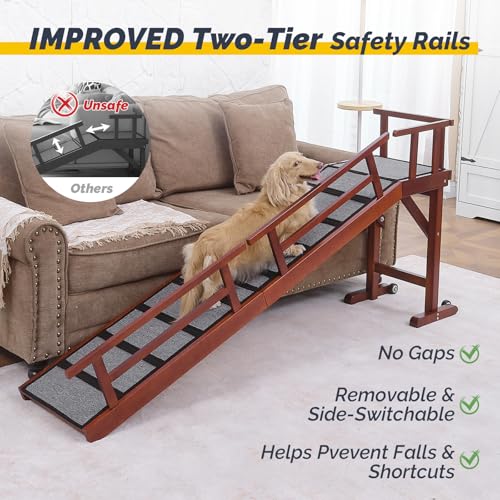 Dog Ramp for Bed or Couch (Mahogany / L-73.2"L x 16"W x 25"H)