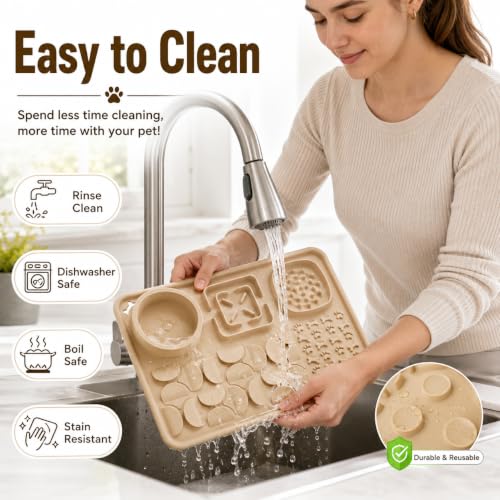 Silicone Dog Slow Feeder Lick Mat with Suction Cups (sand beige)