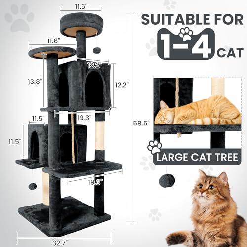 58.5inch Large Cat Tree Tower Condo for Indoor Cats (58.5in / Black Grey)