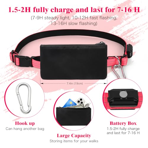 Light Up Waist Leash for Dog Walking (Pink)