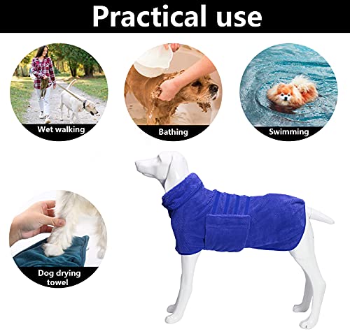 Pineapple Grid Fast Drying Super Absorbent Dog Cat Bath Robe Towel (Medium / Blue(Pineapple grid))