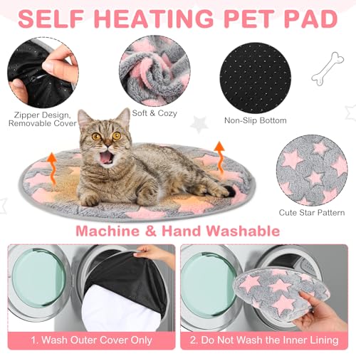 4 Pack Self Heating Cat Bed Cat Self Warming Pad with Removable Cover Extra Warm Thermal Pet Pad Washable Pet Crate Mat Anti Slip Kennel for Indoor Outdoor Pets (16 x 16 Inches)