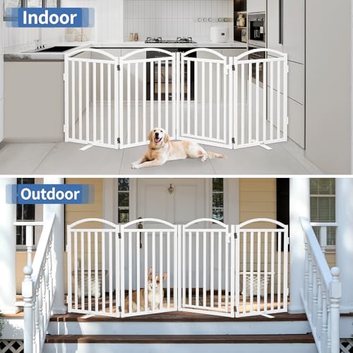 Metal Freestanding Dog Gates (Whtie / 80''W × 32''H)