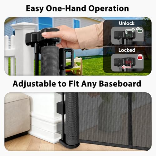 200" Retractable Baby Gates Extra Wide Dog Gates for Doorways (Black / (48" Tall x 200" Wide))