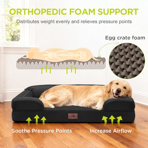 Waterproof Orthopedic Dog Bed for Extra Large Sized Dogs (48 x 30 x 9 in / Black)