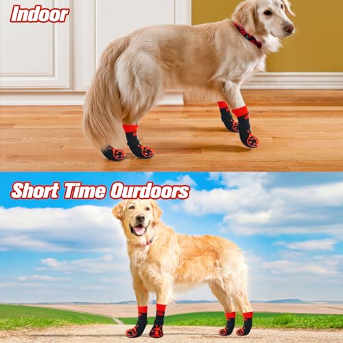 Anti Slip Dog Socks to Prevent Licking Paws for Hot Pavement (Black & Red / X-Small)