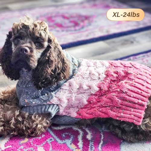 Color Block Dog Sweater for Small Medium Dog Turtleneck Thermal Knit (X-Large (30-42lbs) / 02# Pink)