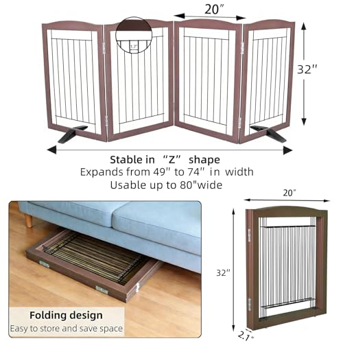 Freestanding Dog Fence Indoor (Brown / 【4 Panels】80''w x 32''h)