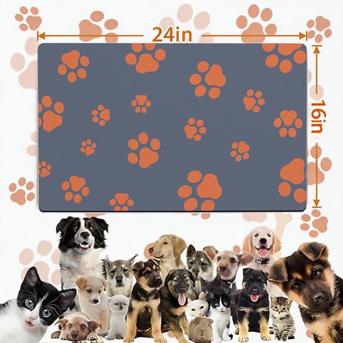 Pet Feeding Mat Dog Cat Food Mat Absorbent No Stains Quick Dry Rubber Bottom Anti (BLUE-JY / 16"×24")