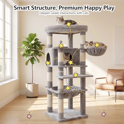53.1" Corner Cat Tree for Large Cats (53 inch / Light Gray)
