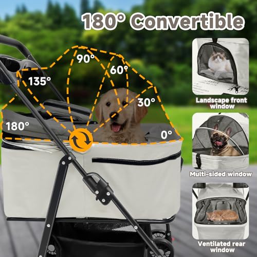 Pet Stroller for Small Dogs and Cats with 4 Wheels (Grey)