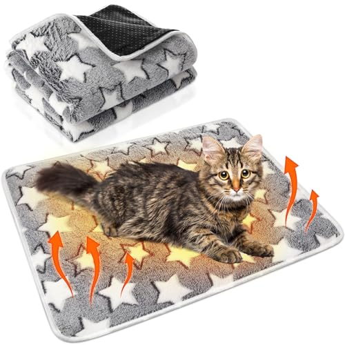 2 Pack Self Warming Cat Bed Self Heating Dog Pad Cat Warming Pad Thermal Pet Mat Washable Reflect Body Heat Removable Cover for Indoor Kittens Puppies Feral Pet (16 x 20 Inch)