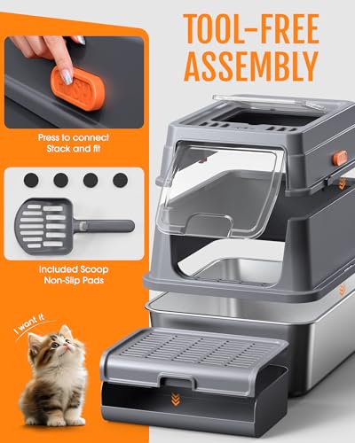 Stainless Steel Enclosed Cat Litter Box (23.6" × 15.7" x 15")