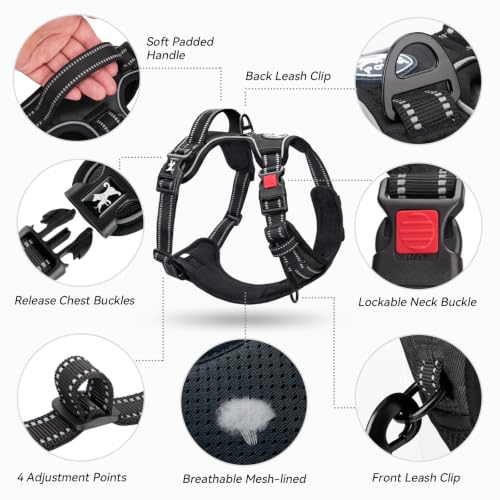 No Pull Dog Harness Large with Front Clip & Neck Release Buckle (XL / Black)