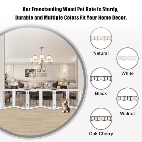6 Panel Extra Wide Wooden Freestanding Dog Gate (24"Height-6 Panel / White)
