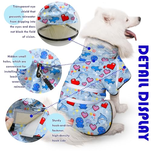 Dog Raincoat Adjustable Rain Jacket with Hooded Double Layer for Large Medium Small Dogs Puppies (Ocean Blue / Small)