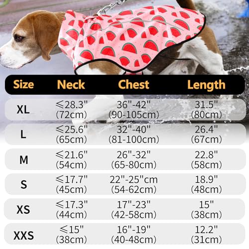 Dog Raincoat Adjustable Waterproof Reflective Rain Jacket for Small Medium Large Dogs (L Chest 32"-40" / Pink Watermelon)