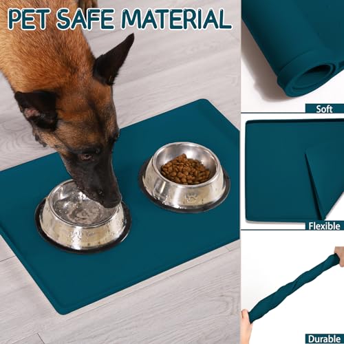 Silicone Cat & Dog Food Mat for Floors Waterproof (Navy / 24''×16'')