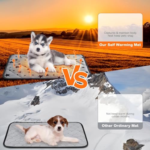 4 Pack Self Warming Cat Bed Self Heating Cat Mat Star Pattern Soft Dog Crate Pad Thermal Pet Mat Anti Slip Kennel Dog Washable Warming Bed for Outdoor Indoor (24 x 35 Inch / Gray)
