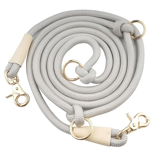 Multifunctional 8.5 ft Nylon Rope Hands Free Dog Leash for Running Small Medium Large Dogs (Light Grey / 8.5FT x 10MM)