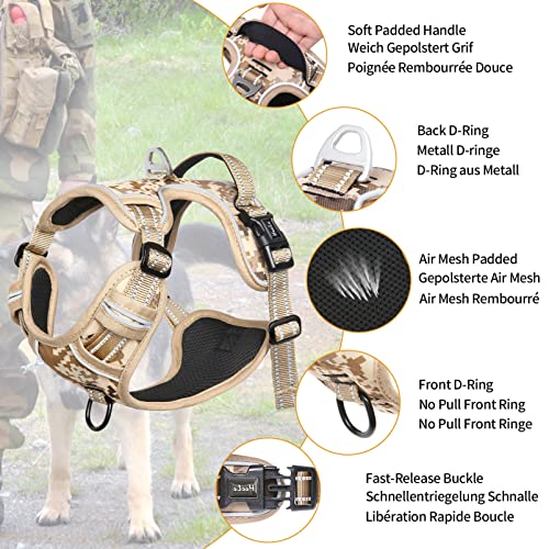 Dog Harness No Pull Adjustable Padded Reflective Harness for Small Medium Large Dogs with Handle for Walking Training (M / Camo Tan)