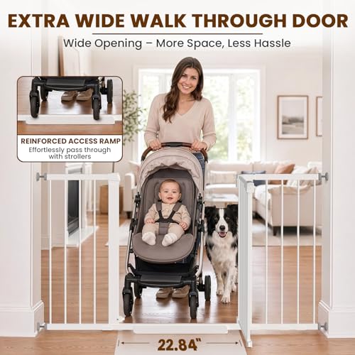 29.7 54.2" Baby Gate for Stairs (White / 29.7-54.2"W x 30"H)