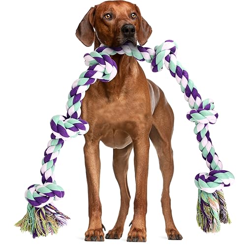 Dog Rope Toy 42In 6 Knots Indestructible Natural Cotton (Blue)
