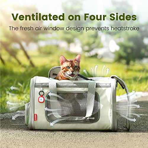 Cat Carrier Airline Approved Expandable Breathable Safety Leash (Beige and Tea Green)