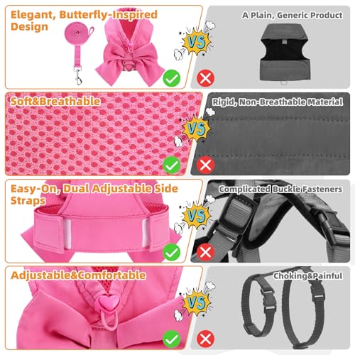 Small Dog Harness and Leash Set (Fuchsia / M (Chest Girth: 16.1"-18.9"))