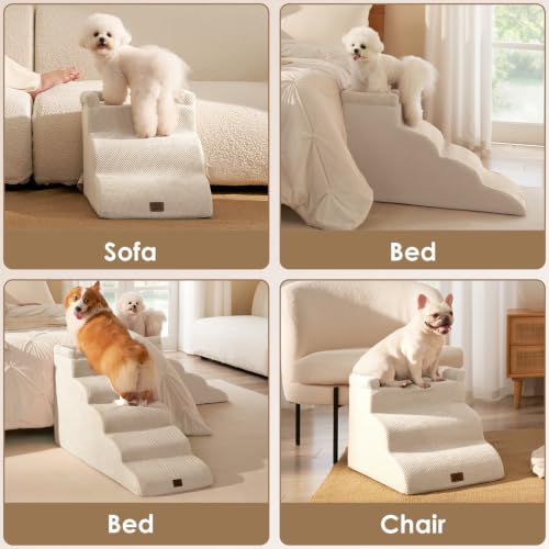 3 Step Curved Dog Stairs for Small Dogs 14" H (Beige / 23.6"l X 15.7"w X 15.7"h)