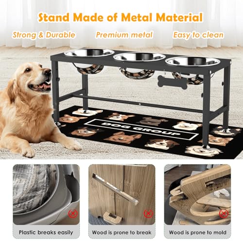 Extra Large Elevated Dog Bowls (Black-XX, 3 Bowls / Height:11.8 in-17.7 in)