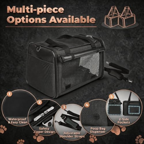 25lbs Cat Carrier Lightproof Soft Sided Pet Carrier for Large Cat (17.5"L x 11.0"W x 11.0"H / Black)