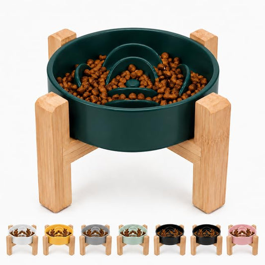 8.66 in Dog Bowl Ceramic Slow Feeder for Medium Large Dogs (Green / 8.26in)