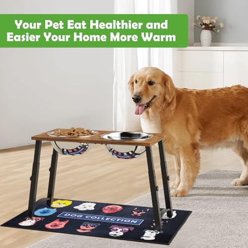 Elevated Dog Bowls for Large Dogs with Slow Feeder & Mat (H:11.8-18.8", Slow Feeder & Mat,101oz Cap.)