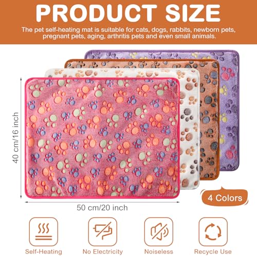 4 Pack Self Heating Cat Bed Cat Self Warming Pad with Removable Cover Extra Warm Thermal Pet Pad Washable Pet Crate Mat Anti Slip Kennel for Indoor Outdoor Pets (16 x 20 Inches)
