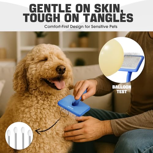 Dog Slicker Brush for Dogs Grooming Kit 5PCS Long Haired Doodles (Blue)
